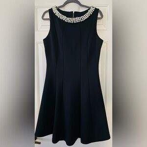 Elegant Karl Lagerfeld Paris Black Dress with Pearl Detailing